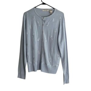 VTG Carolyn Taylor Large Cardigan Sweater Embroidered Grandma Cottage Coquette